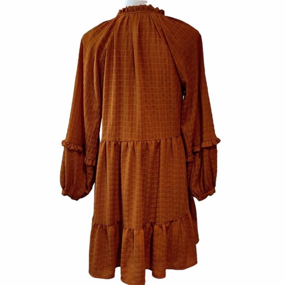 Mare x Anthropologie Womens Anne Gold Brown Balloon Sleeve Tier Ruffle Dress XS - Picture 3 of 9